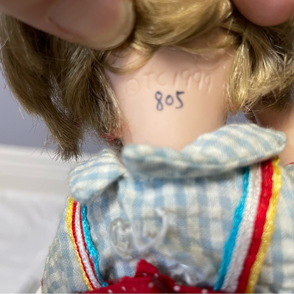 Vintage Porcelain Doll with Red and Blue Outfit - Picture 2 of 4